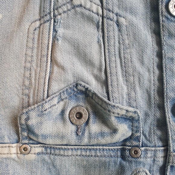 Size L 12 Designer Cropped Distressed Denim & Lace Jacket - Picture 6 of 15